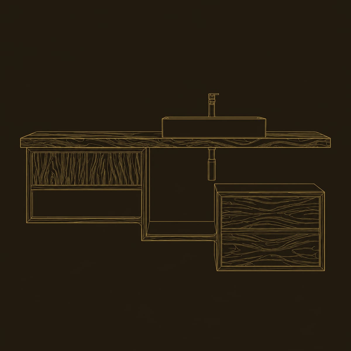 Live Edge Floating Bathroom Vanity With Offset Side Unit dimension diagram