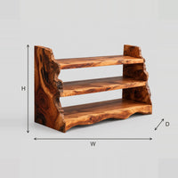 Live Edge Shoe Bench With Three Open Tiers dimension diagram with width, height and depth