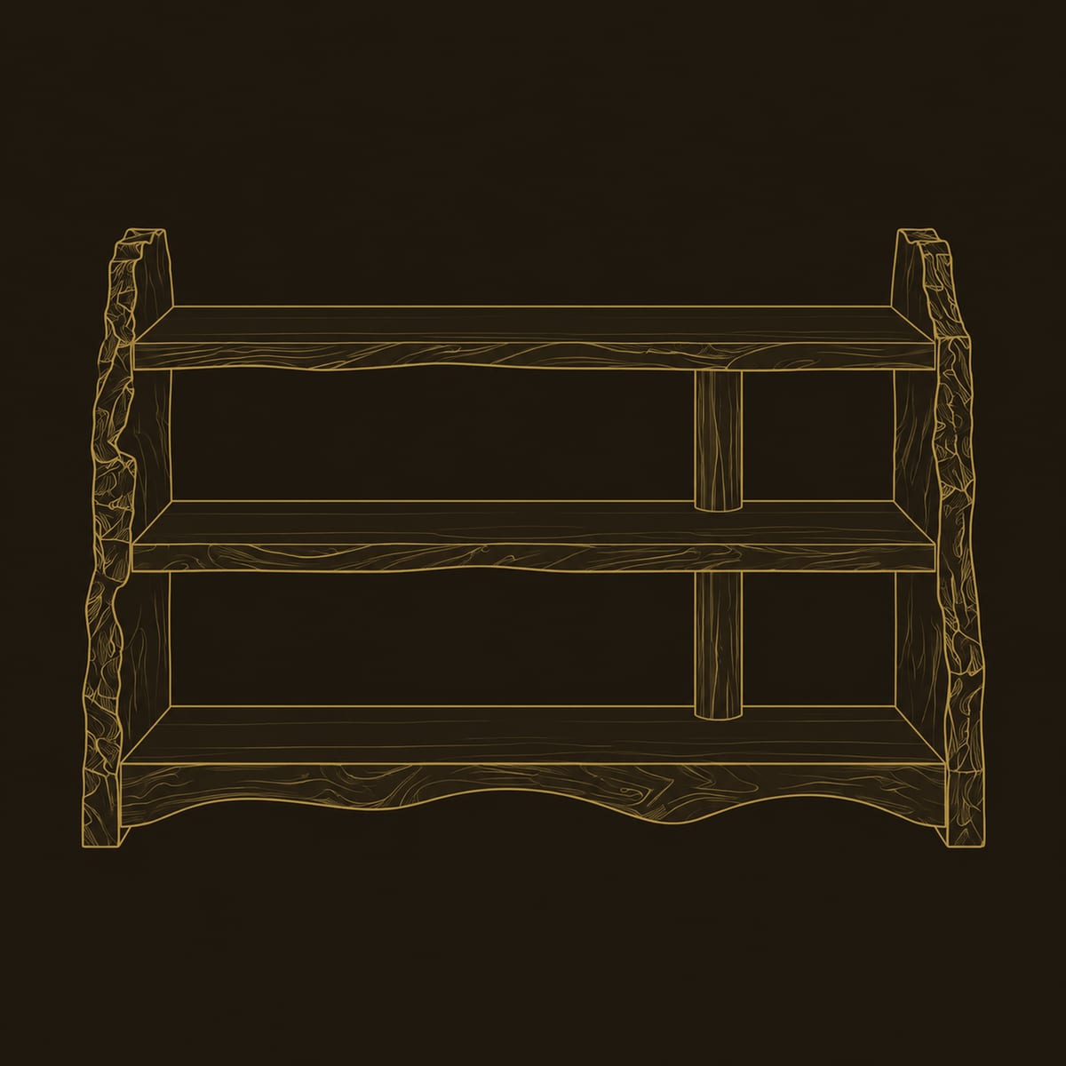 Live Edge Shoe Bench With Three Open Tiers dimension diagram