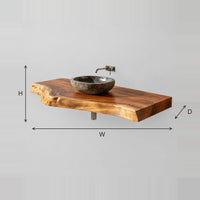 Live Edge Slab Bathroom Vanity With Gently Wavy Front Edge dimension diagram with width, height and depth