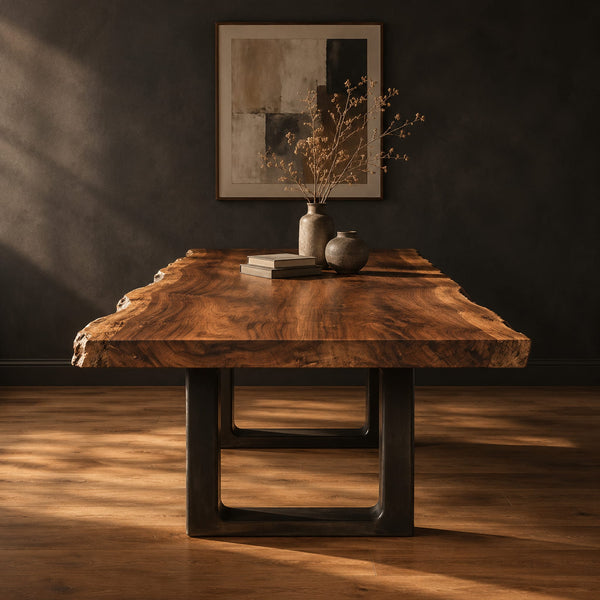 Live Edge Slab Dining Table With Dark U Shaped Legs