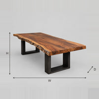 Live Edge Slab Dining Table With Dark U Shaped Legs dimension diagram with width, height and depth