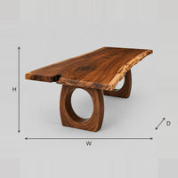 Live Edge Slab Dining Table With Open Ring Base dimension diagram with width, height and depth