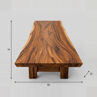 Live Edge Slab Table Top, Deep Swirling Wood Grain dimension diagram with width, height and depth