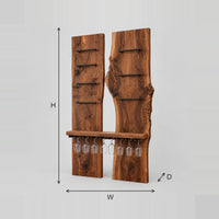 Live Edge Slab Wine Rack With Twin Panels And Stemware Shelf dimension diagram with width, height and depth