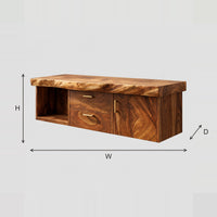 Live Edge Top Bathroom Vanity With Two Drawers And Open Cubby dimension diagram with width, height and depth
