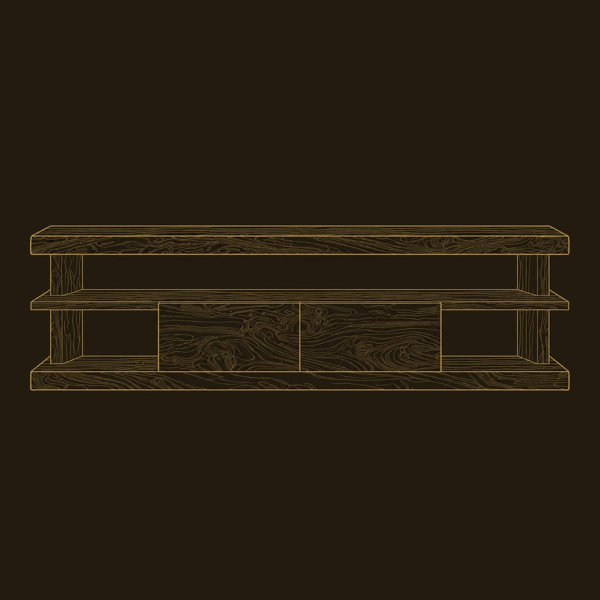 Live Edge TV Stand With Open End Shelves And A Center Cabinet dimension diagram