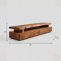 Live Edge TV Stand With Raised Slab Top And Open Display Gap dimension diagram with width, height and depth