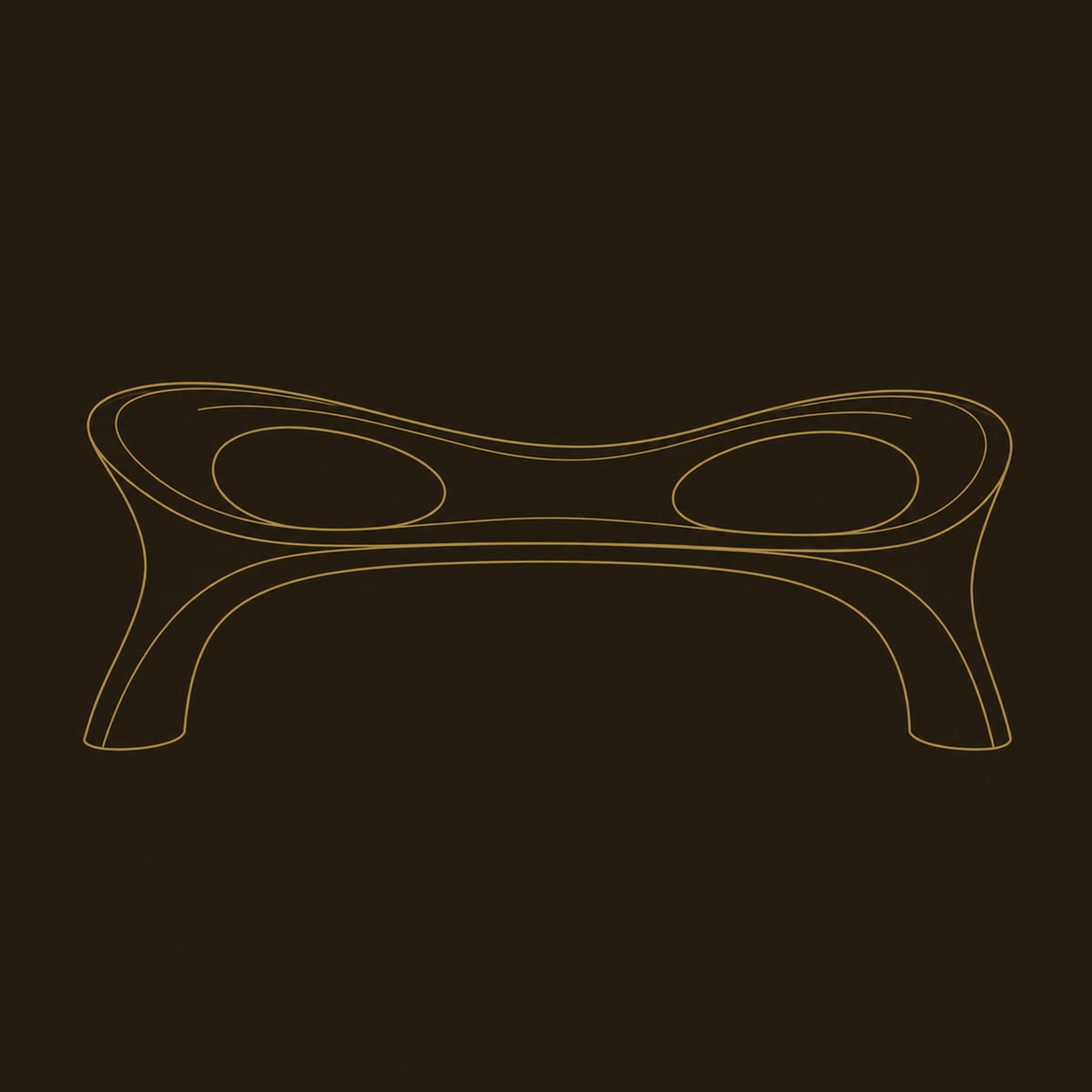 Long Bench With Pinched Waist Top And Two Oval Openings dimension diagram