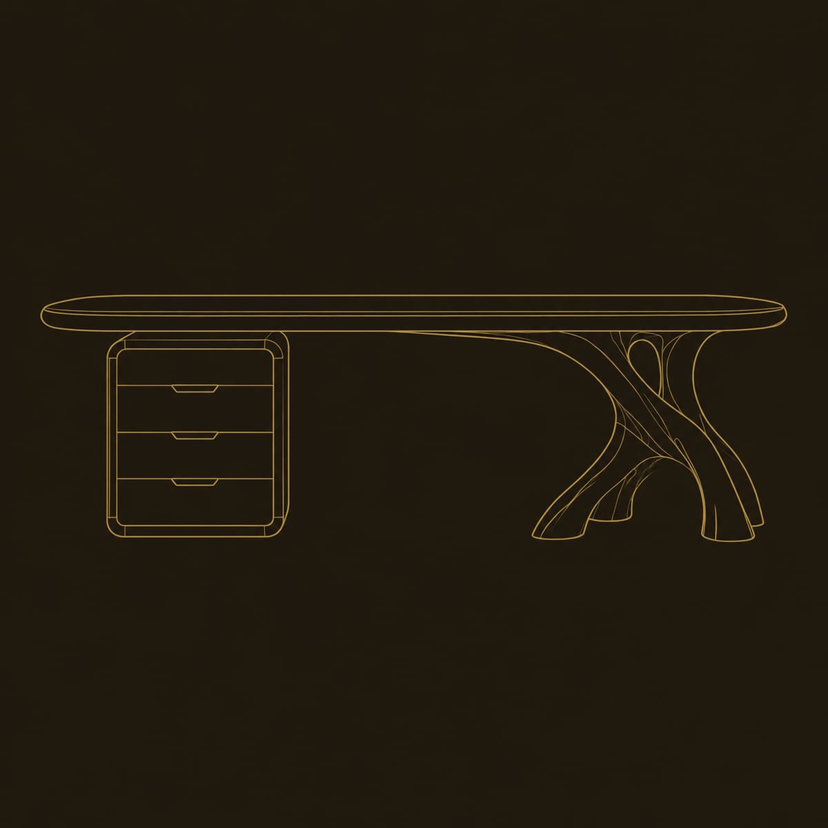 Long Branch Leg Desk With Three Stacked Drawers dimension diagram