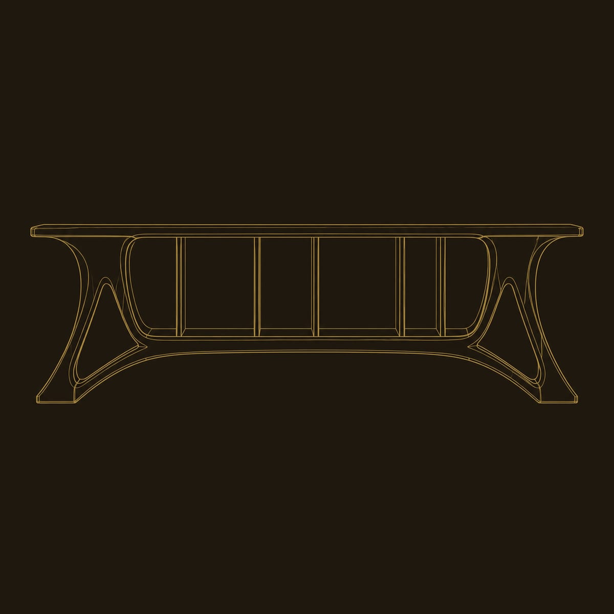 Long Open Shelf Console Table With Flared Legs And Narrow Cubbies dimension diagram