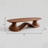 Long Oval Coffee Table On A Flowing S Wave Base dimension diagram with width, height and depth