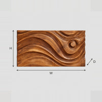Long Wall Art Panel With Sweeping Carved Waves And Raised Disc dimension diagram with width and height