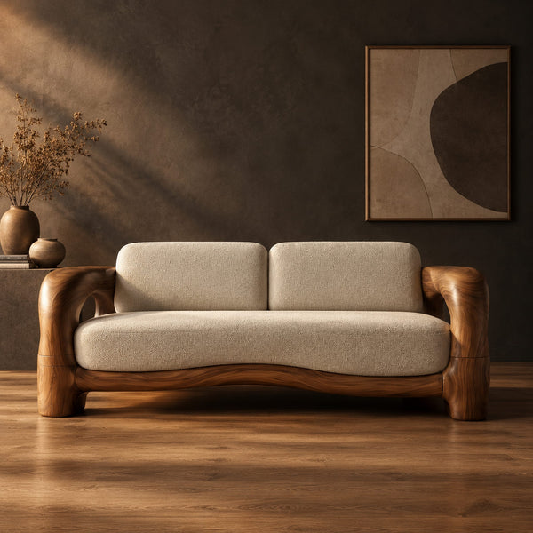 Loop Arm Sofa With Sculpted Wood Frame And Wavy Rail
