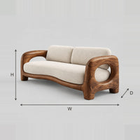 Loop Arm Sofa With Sculpted Wood Frame And Wavy Rail dimension diagram with width, height and depth