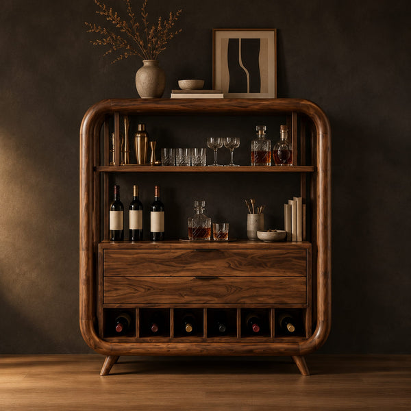 Loop Frame Bar Cabinet With Open Shelf And Wine Slots