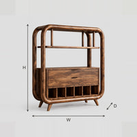 Loop Frame Bar Cabinet With Open Shelf And Wine Slots dimension diagram with width, height and depth