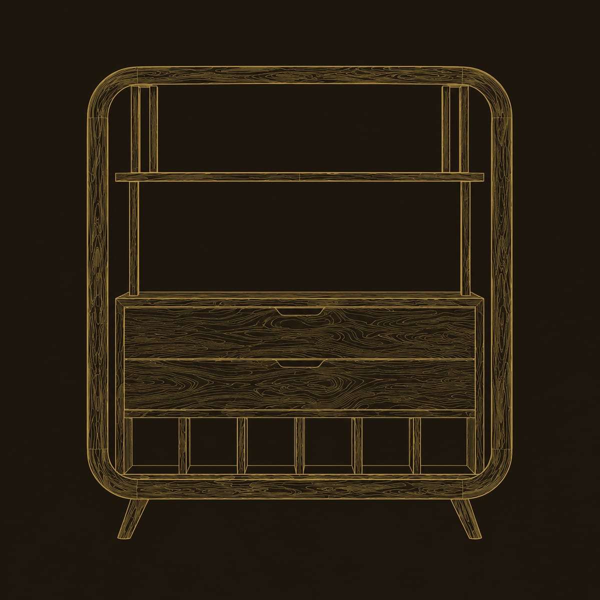 Loop Frame Bar Cabinet With Open Shelf And Wine Slots dimension diagram