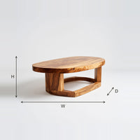 Loop Frame Oval Coffee Table Carved in Solid Wood dimension diagram with height, width and depth