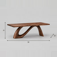 Looped Arch Dining Table With Slab Top And Open Ribbon Base dimension diagram with width, height and depth
