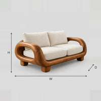 Looped Arm Sofa With Chunky Block Legs And Two Seat Cushions dimension diagram with width, height and depth