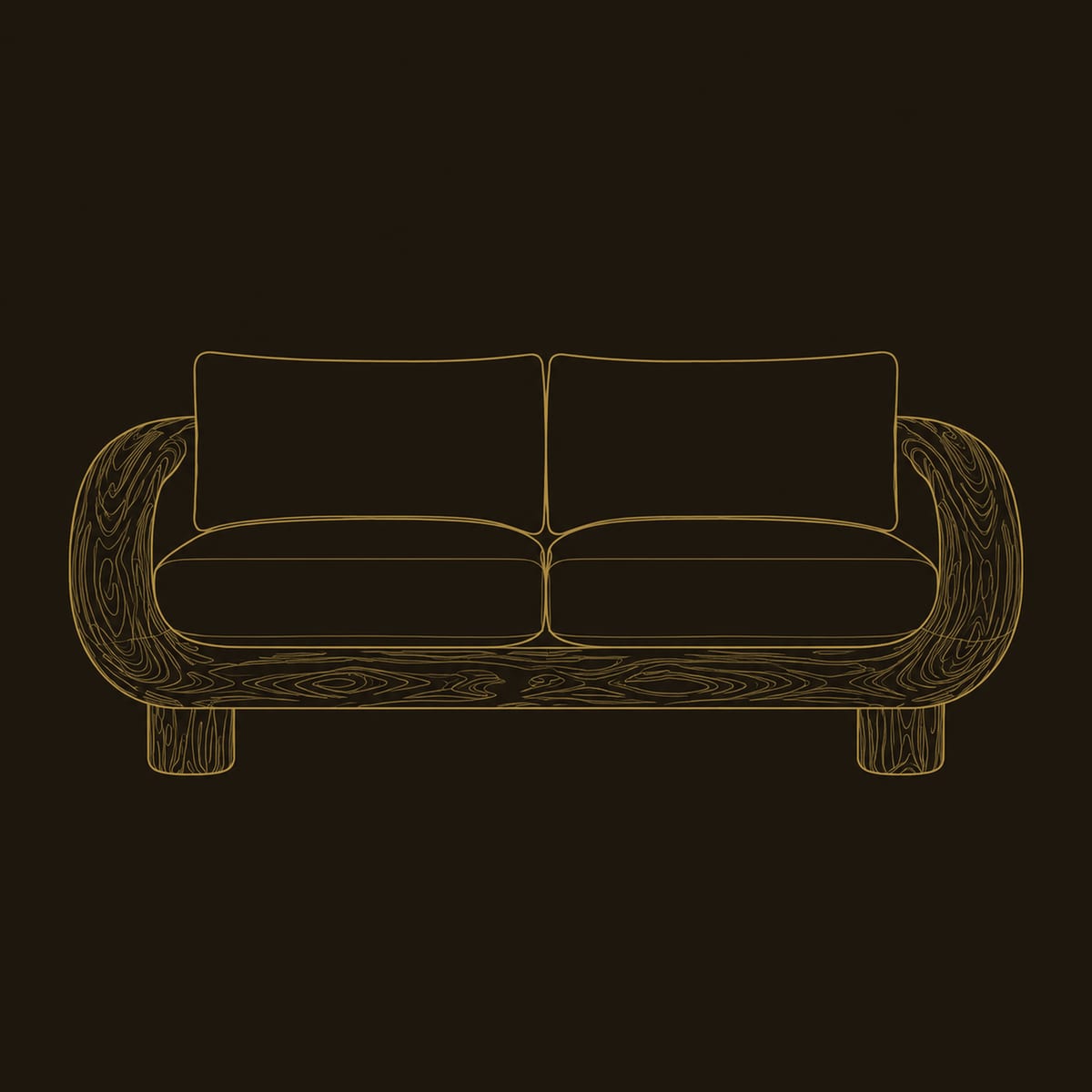 Looped Arm Sofa With Chunky Block Legs And Two Seat Cushions dimension diagram