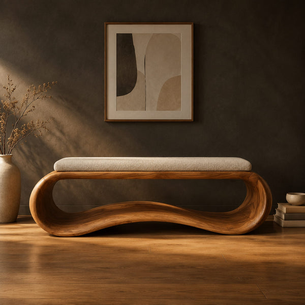 Looped Ribbon Bench With Cream Cushion Seat