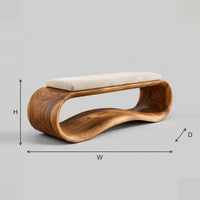 Looped Ribbon Bench With Cream Cushion Seat dimension diagram with width, height and depth