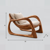 Looping Lounge Chair With Sculpted Arms And Open Oval Base dimension diagram with width, height and depth
