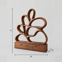 Looping Ribbon Bookshelf With Two Drawers Below dimension diagram with width, height and depth
