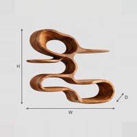 Looping Ribbon Wall Shelf With An Open Loop And Wavy Tiers dimension diagram with width, height and depth