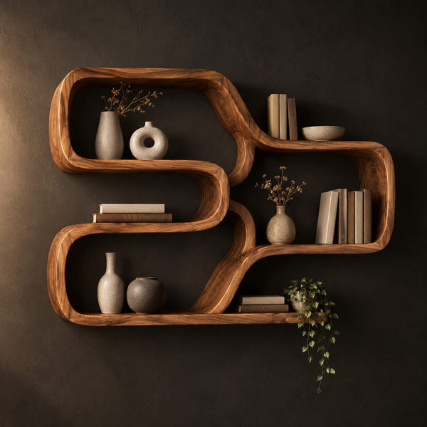 Looping Ribbon Wall Shelf With Open Wave Cells
