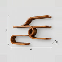 Looping Ribbon Wall Shelves With A Spiral Coil In The Center dimension diagram with width, height and depth