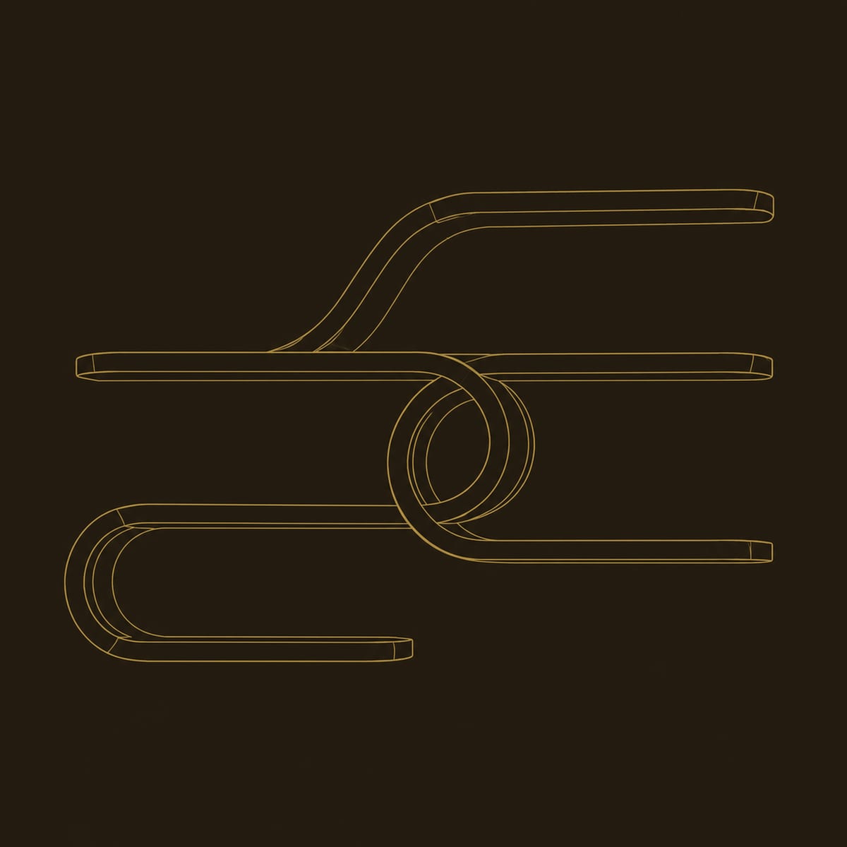 Looping Ribbon Wall Shelves With A Spiral Coil In The Center dimension diagram