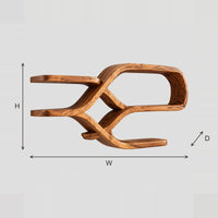Looping Ribbon Wall Shelves With Crossing Wooden Arms dimension diagram with width, height and depth