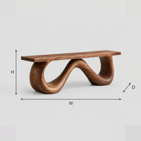 Looping Wave Base Bench With Flat Slab Seat dimension diagram with width, height and depth