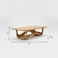 Looping Wave Coffee Table with a Pale Floating Top dimension diagram with height, width and depth