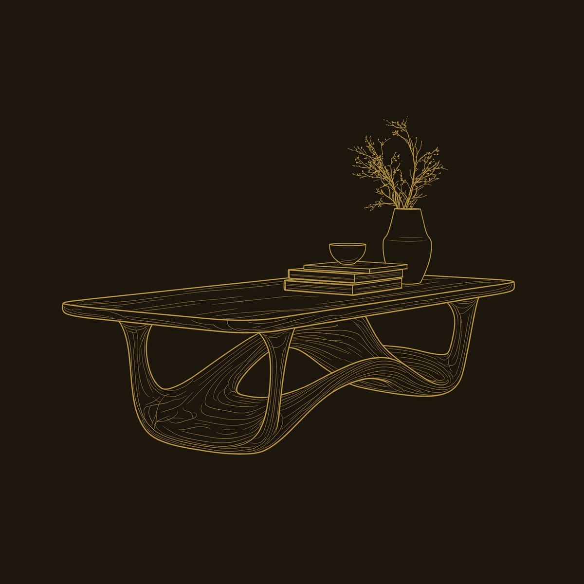 Looping Wave Coffee Table with a Pale Floating Top dimension diagram