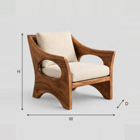 Lounge Chair With Oval Side Cutouts And Arched Wooden Base dimension diagram with width, height and depth