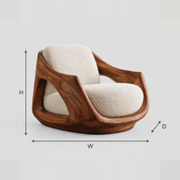 Lounge Chair With Sculpted Open Shell And Cream Cushions dimension diagram with width, height and depth