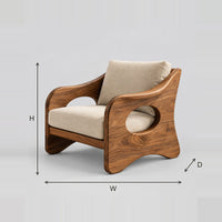 Lounge Chair with Sculpted Side Panels and Oval Cutouts dimension diagram with width, height and depth