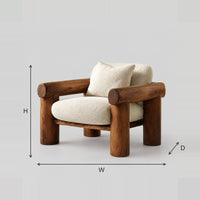 Lounge Chair With Thick Log Arms And Sturdy Post Legs dimension diagram with width, height and depth