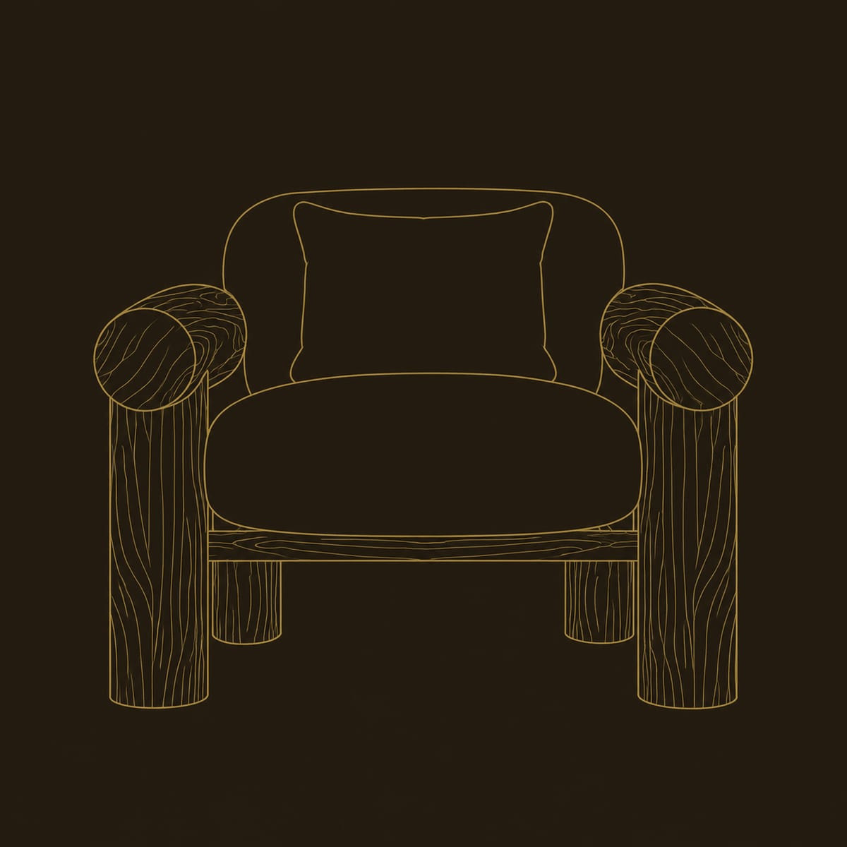 Lounge Chair With Thick Log Arms And Sturdy Post Legs dimension diagram