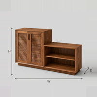 Louvered Two Door Storage Bench With Stepped Open Shelf Unit dimension diagram with width, height and depth