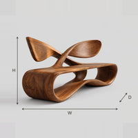 Low Bench With A Looping Body And Crossed Ribbon Backrest dimension diagram with width, height and depth