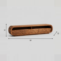 Low Capsule TV Stand With Wave Carved Fronts And Open Bays dimension diagram with width, height and depth