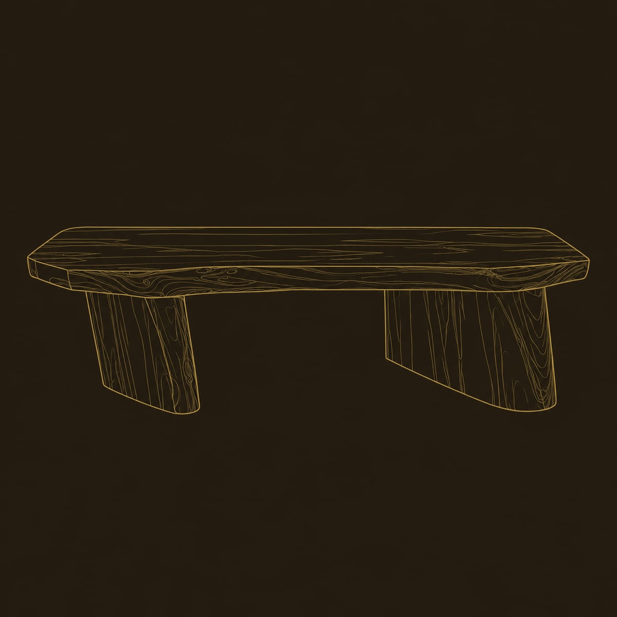 Low Coffee Table With Boat Shaped Legs And Thick Slab Top dimension diagram