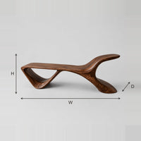 Low Curved Bench With Open Triangle Leg And Swept Up End dimension diagram with width, height and depth