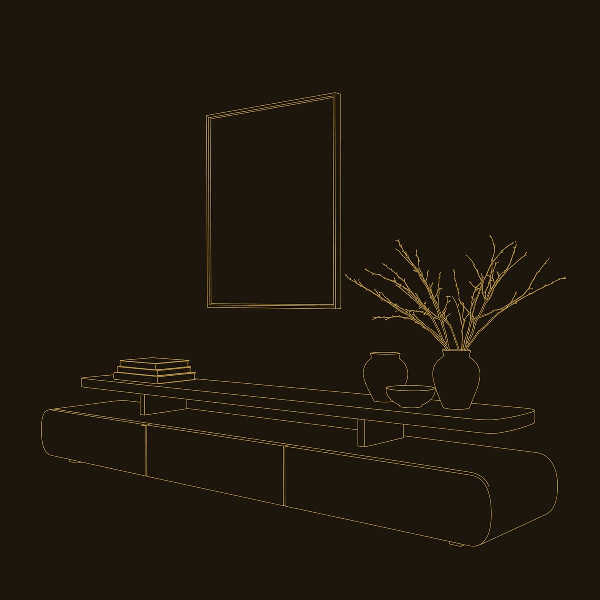 Low Drawer Plinth TV Stand with a Floating Top Shelf dimension diagram