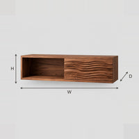 Low Floating Makeup Vanity With Wave Carved Panel And Open Cubby dimension diagram with width, height and depth